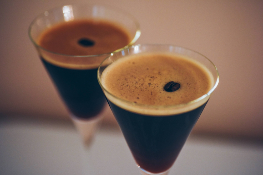 Espresso martini in two glasses 